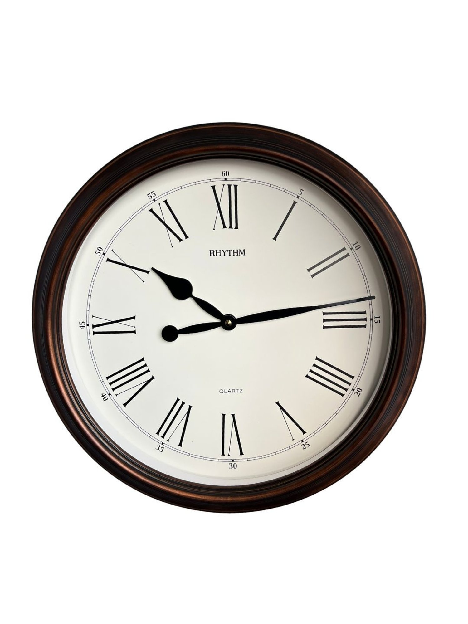 RHYTHM Elegant Round Brown Plastic Wall Clock