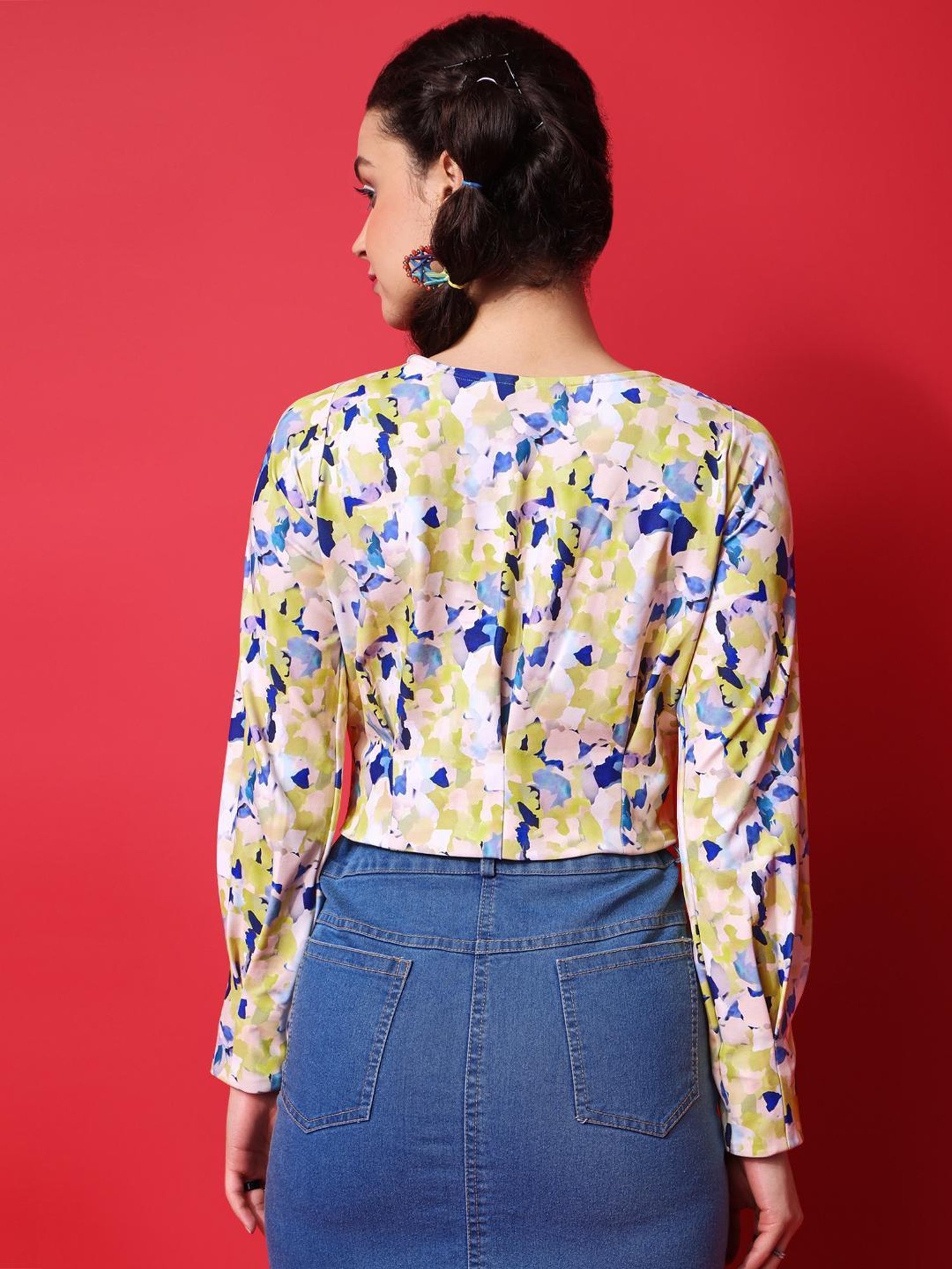 PURVAJA Yellow Printed Crop Top