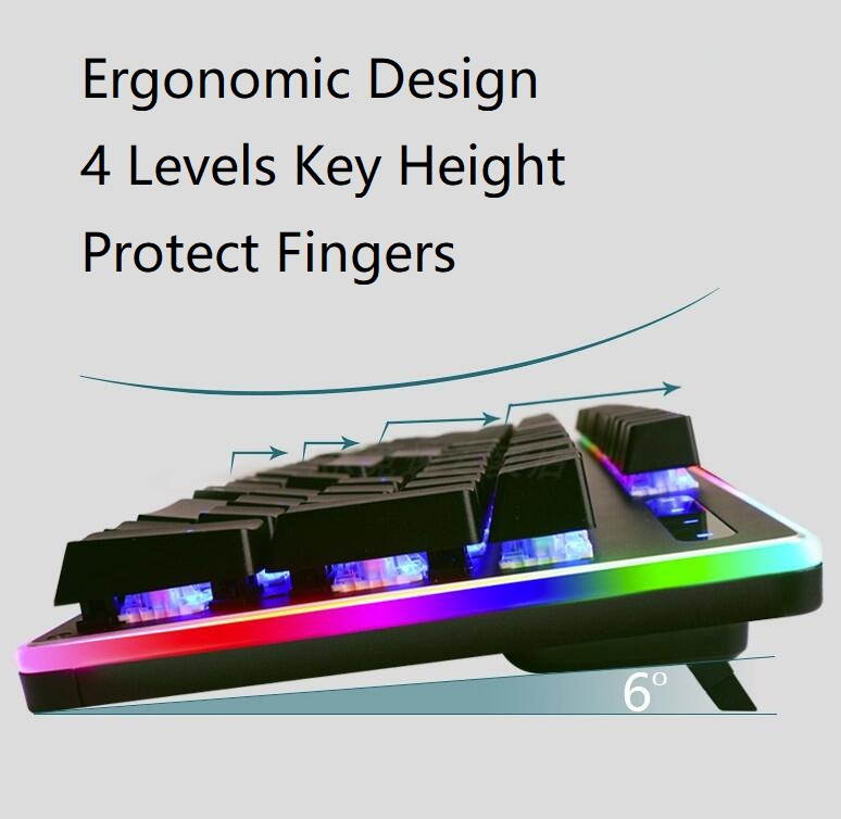 Royal Kludge RK951 Ergonomic Design,Cool Exterior, Mixed Colored Backlit,USB Wired, All Programmable Keys, N-KeyRollover  Mechanical  Gaming  Keyboard  For Office And Game - Black( Red Switch)