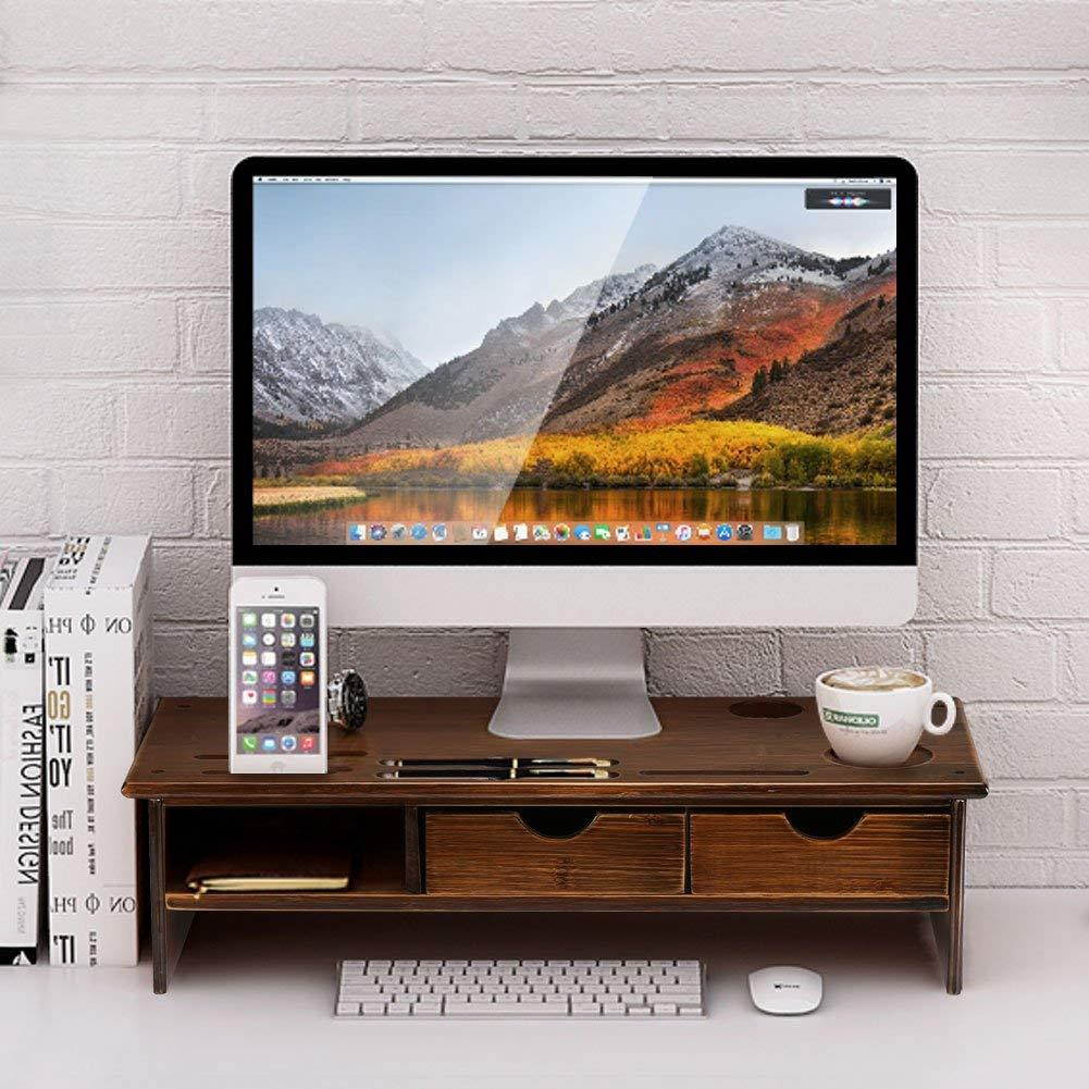 Tribesigns Monitor Stand Riser with Storage Organizer Drawers Bamboo (Retro Color)