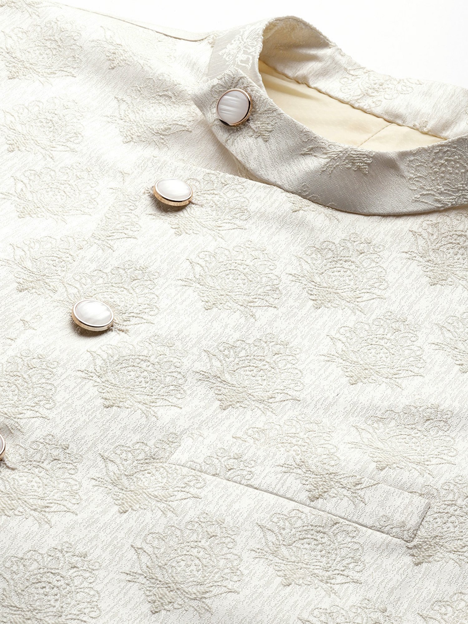 ManQ Cream Slim Fit Nehru Jacket