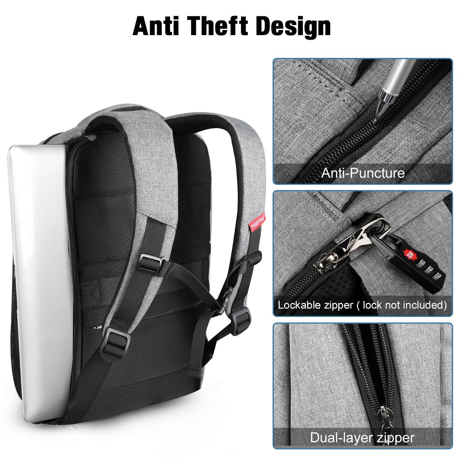 Tigernu Laptop Backpack,Business Travel Anti Theft Slim Durable Laptops Backpack with USB Charging Port,Water Resistant College School Computer Bag for  15.6 Inch Laptop and Notebook - Black