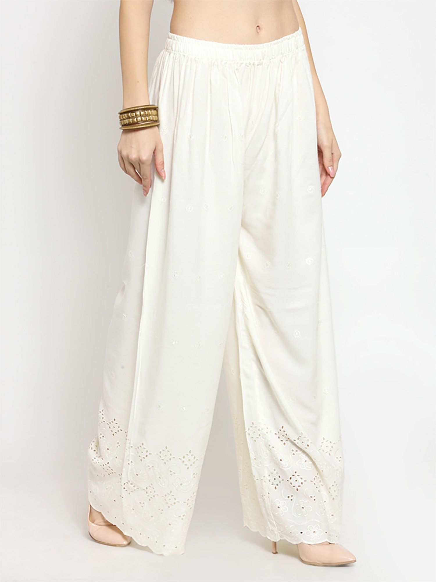 Castle Off-White Embroidered Palazzos