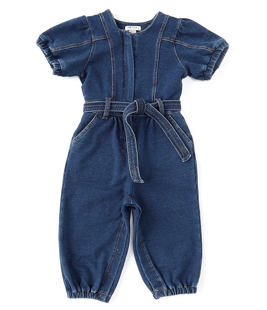 Habitual Baby Girls 12-24 Months Puff Short-Sleeve Tie-Waist Denim Jumpsuit