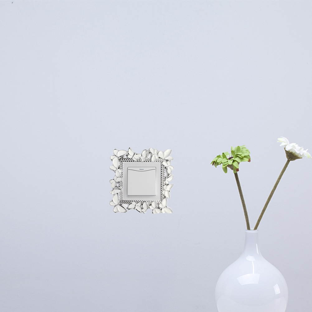 2pcs Pattern Light Switch Surround Stickers Decorative Button Switch Sticker Switch Protective Cover for Living Room (White)