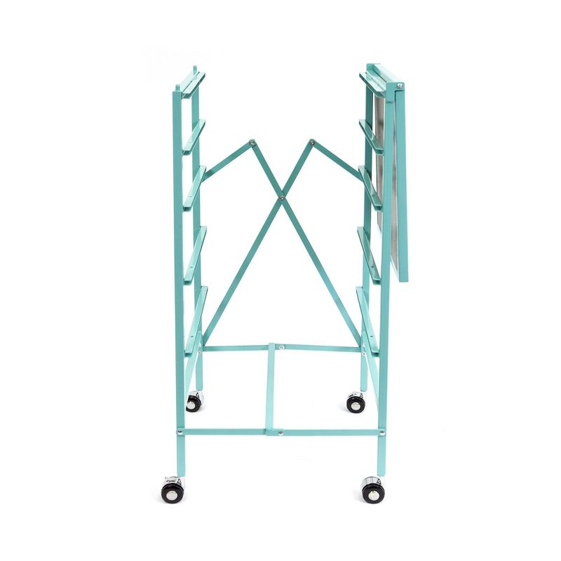Origami Wheeled Folding Steel 5 Drawer Storage Kitchen Cart Wood Top, Turquoise