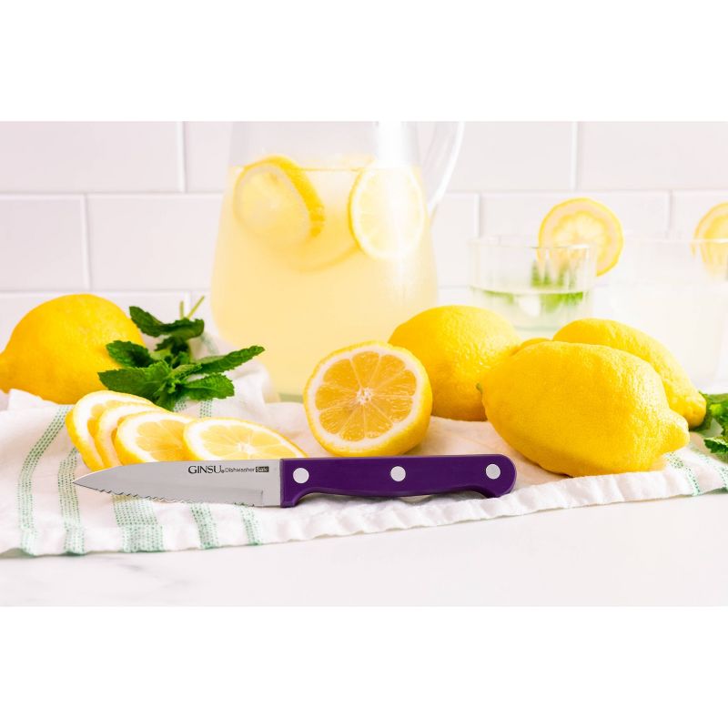 Ginsu Kiso Dishwasher Safe 14pc Knife Block Set Natural with Purple Handles