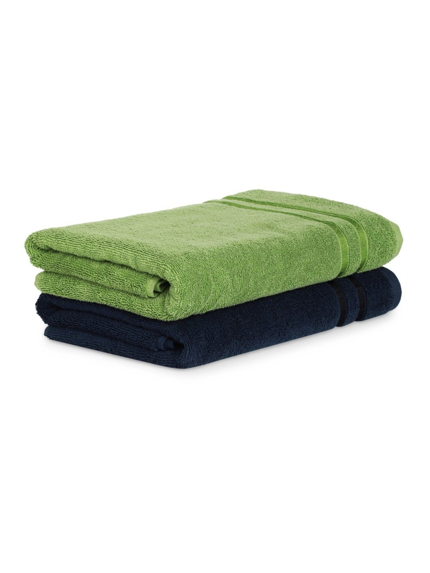 Spaces Atrium Self Green & Blue 500 GSM Cotton Bath Towel - Set of 2