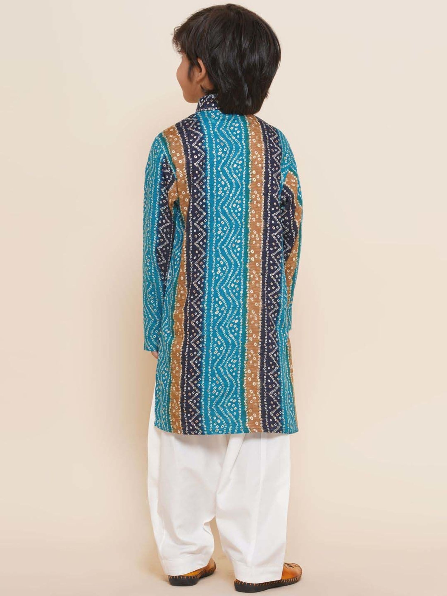 AJ Dezines Kids Blue & White Cotton Printed Full Sleeves Kurta Set