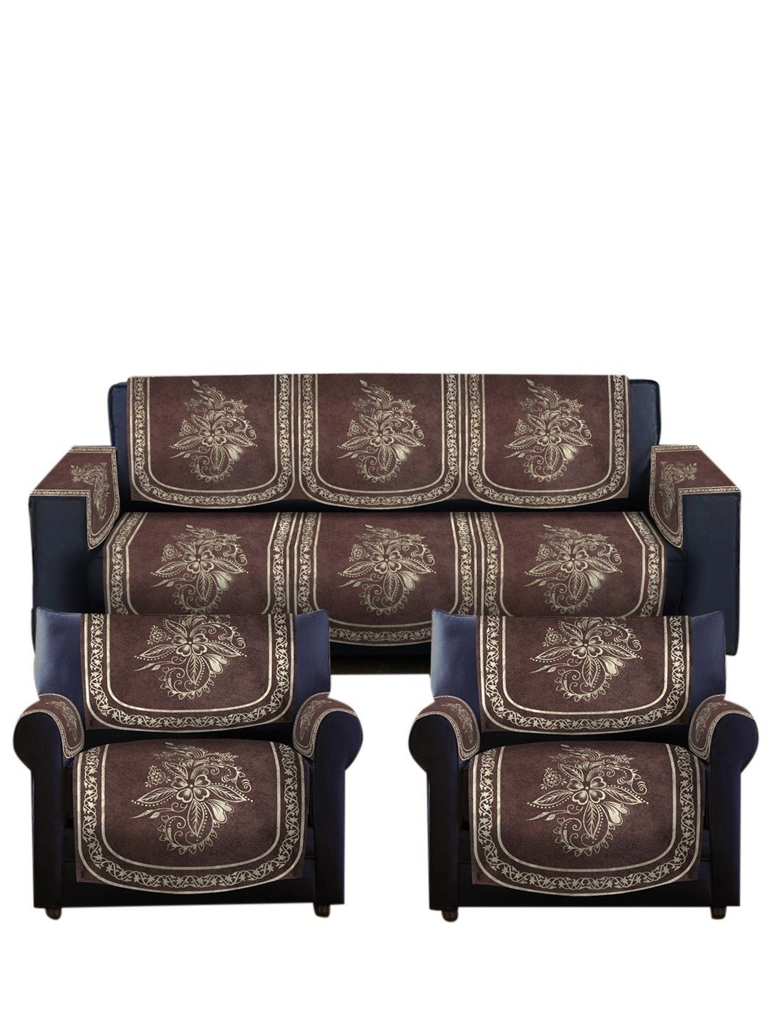 HOSTA HOMES Coffee Brown Velvet 5 Seater Sofa Cover with Arm Rest