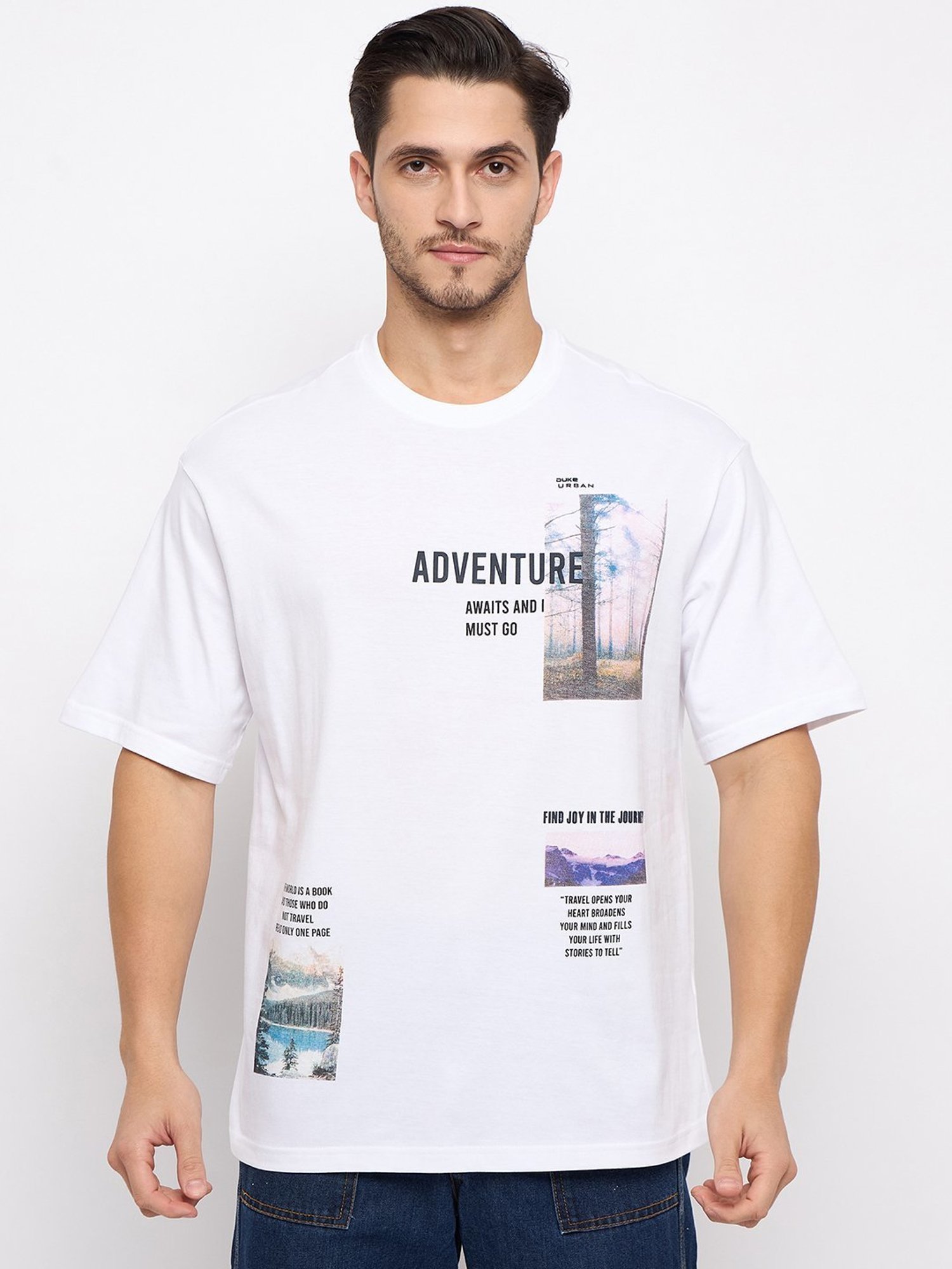 Duke White Loose Fit Printed T-Shirt