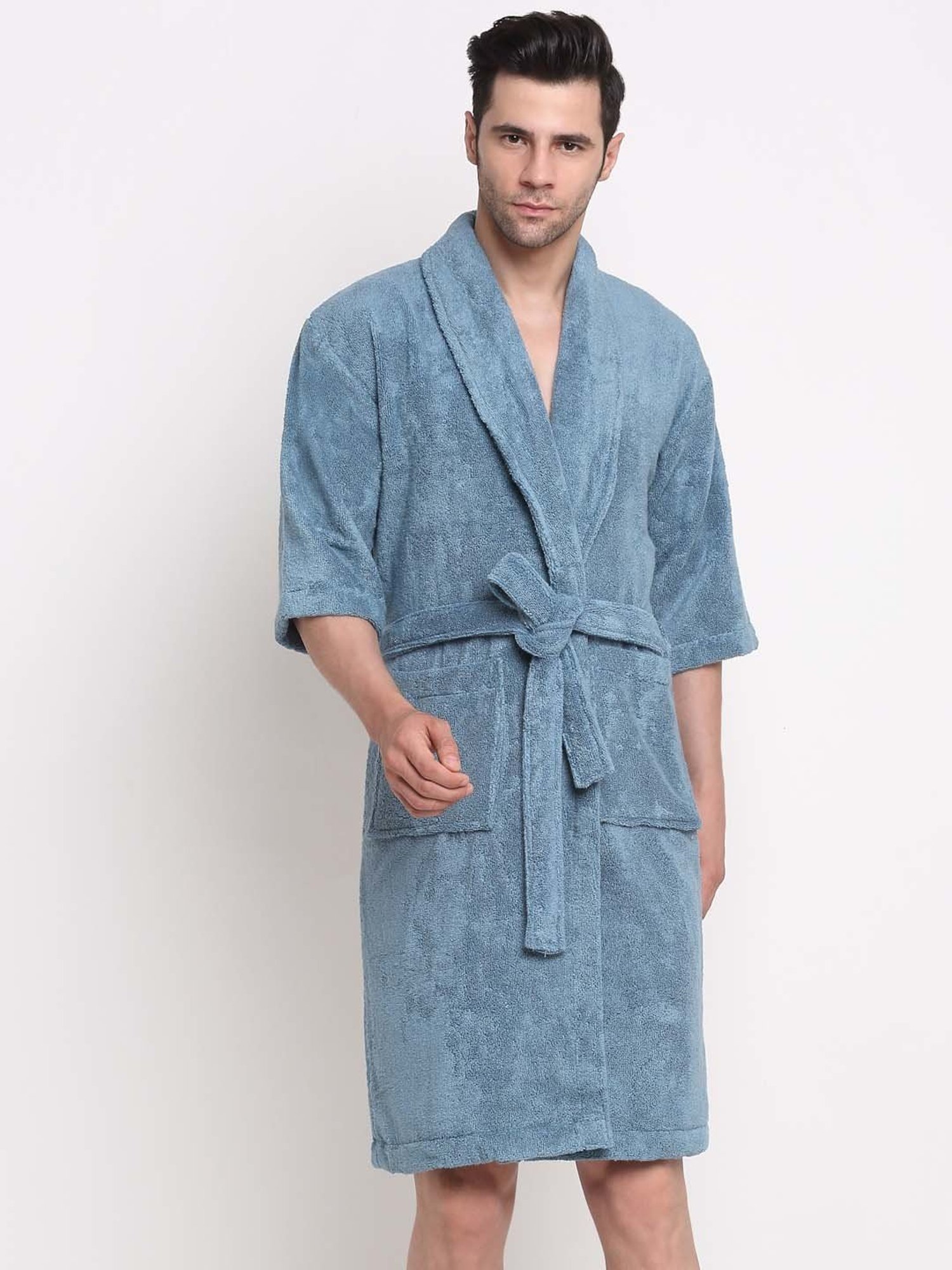 Trident Bliss Blue Cotton 400 GSM Medium Bathrobe