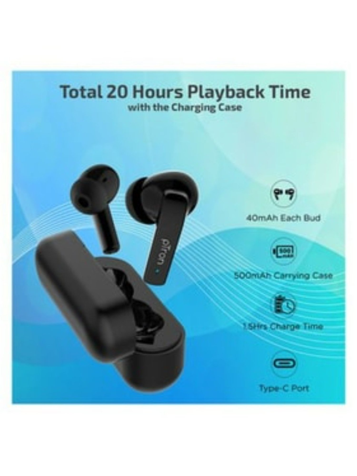 PTron Basspods 992 Active Noise Cancelling ANC Bluetooth 5.0 Wireless Earbuds (Black)