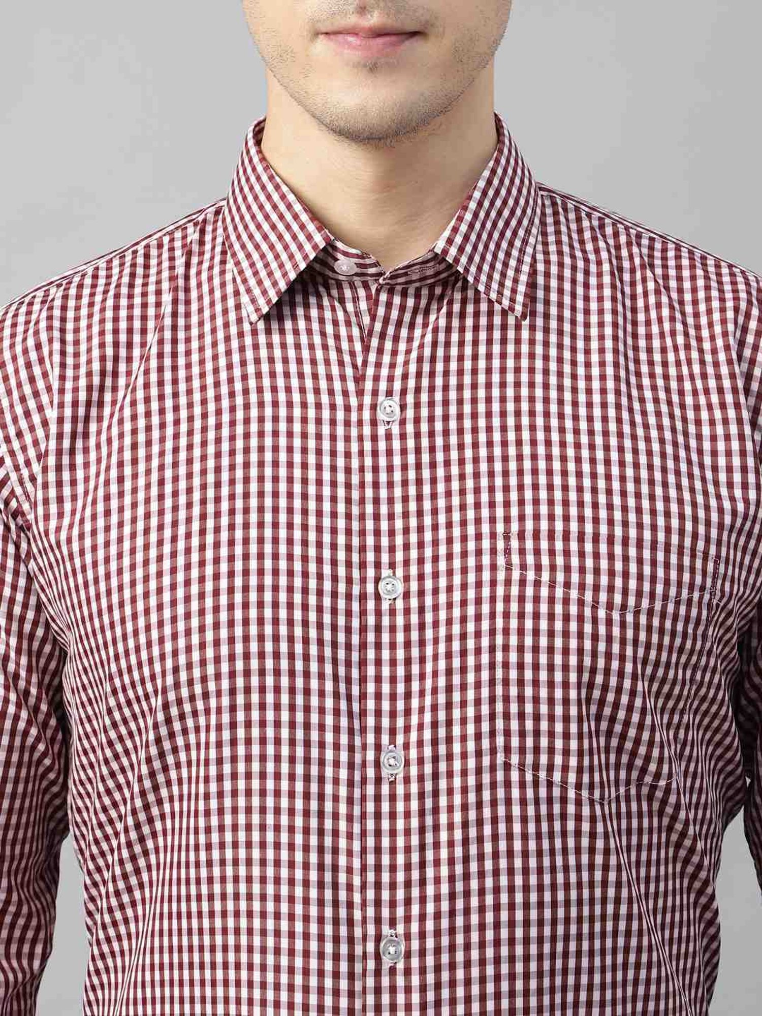 English Navy Maroon Slim Fit Checks Shirt