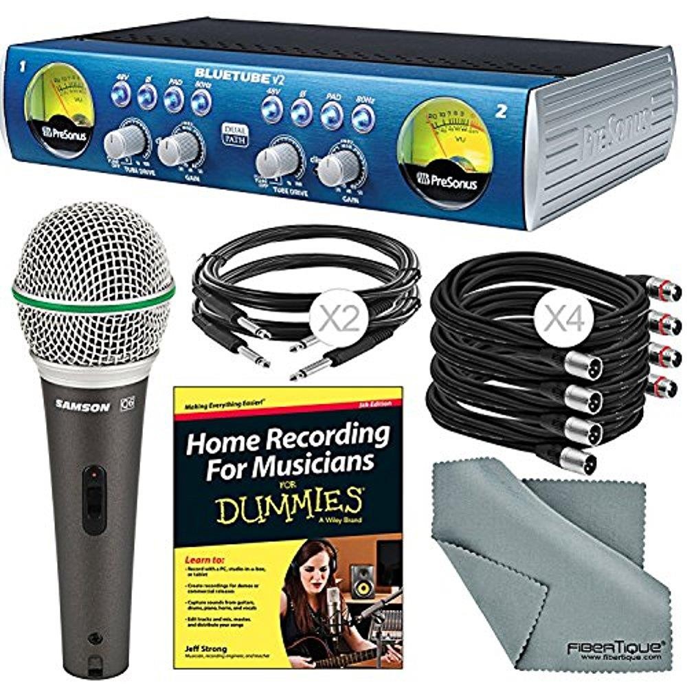 PreSonus BlueTube DP V2 2-channel Mic/Instrument Tube Preamp and Accessory Bundle w/ Samson Q6 Mic + Home Recording for Musicians for Dummies + More