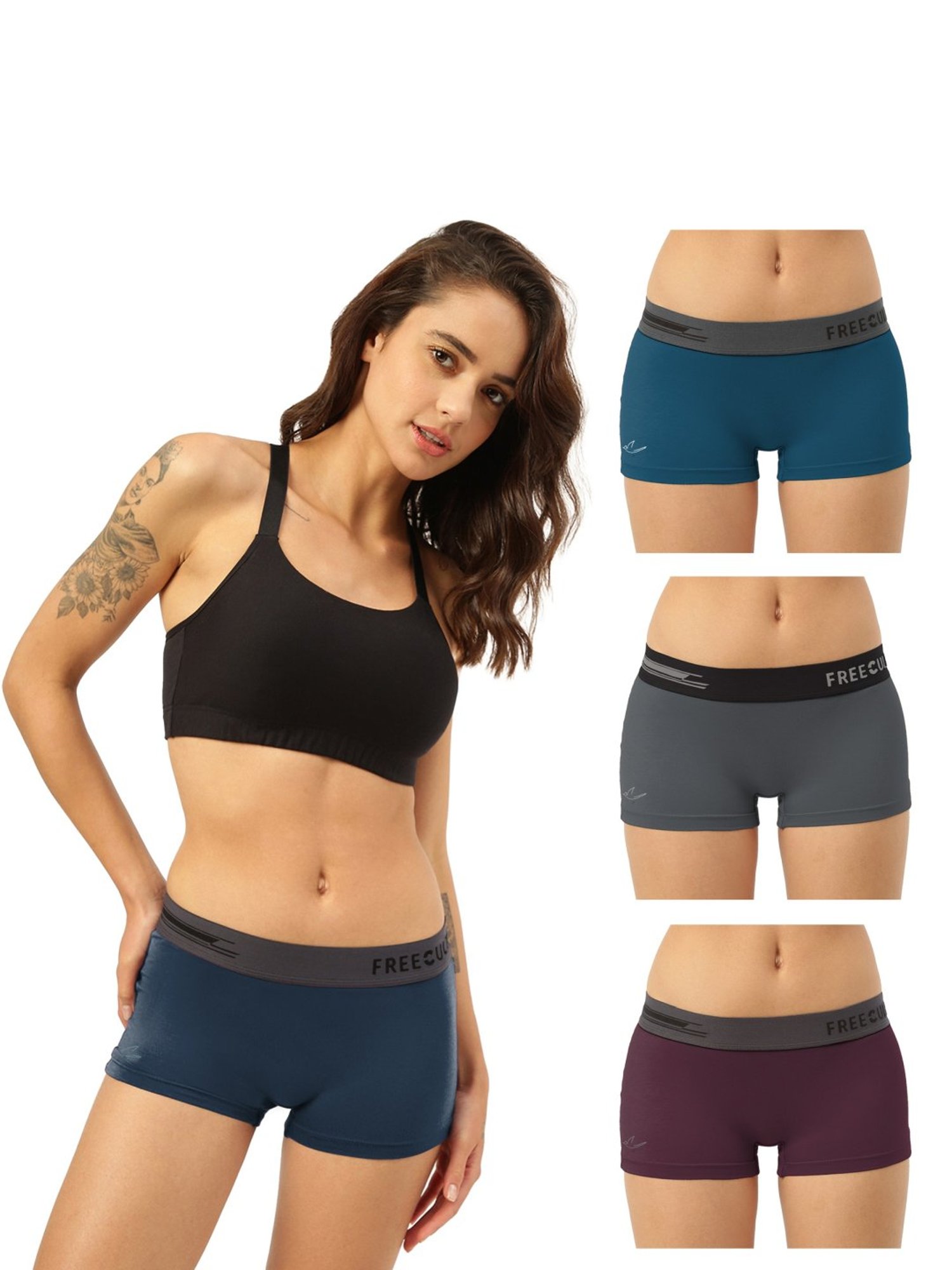 Freecultr Multicolored Plain Boy-Shorts Panties - Pack Of 4