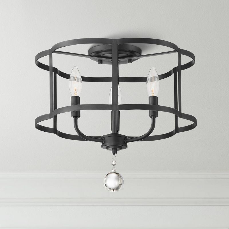 Barnes and Ivy Modern Ceiling Light Flush Mount Fixture Black 15" Wide 3-Light Open Scalloped Frame Bedroom Kitchen Living Room
