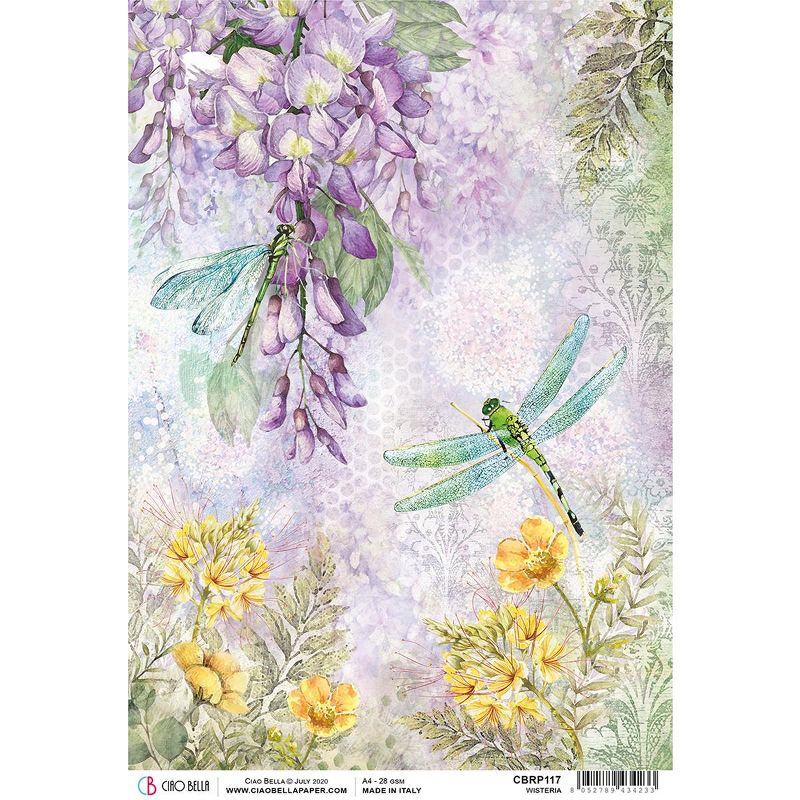Ciao Bella Rice Paper Sheet A4 5/Pkg-Wisteria, Microcosmos