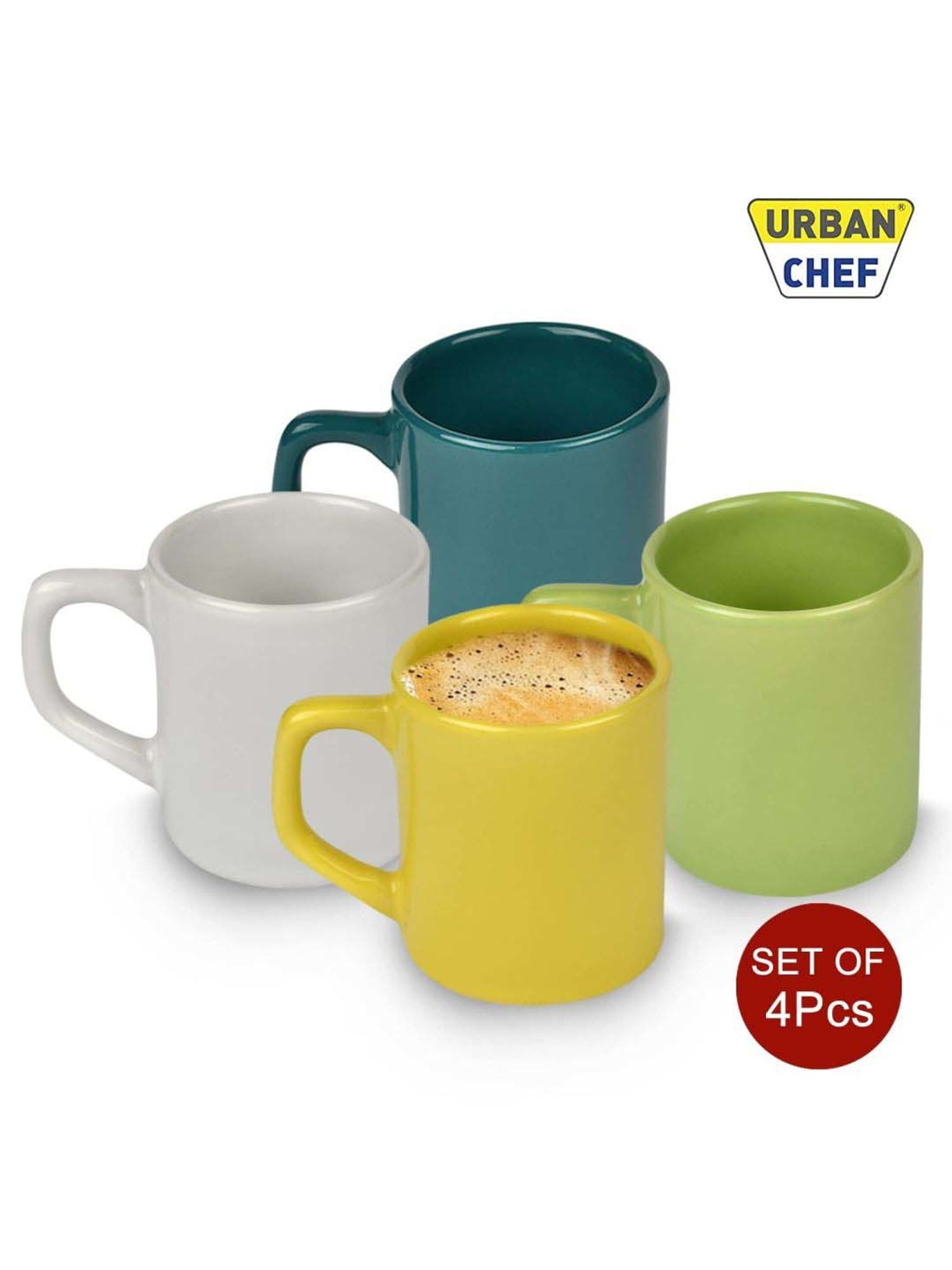 Urban Chef Multicolor Ceramic Droite Handcrafted Microwave Safe Cup - Set of 4