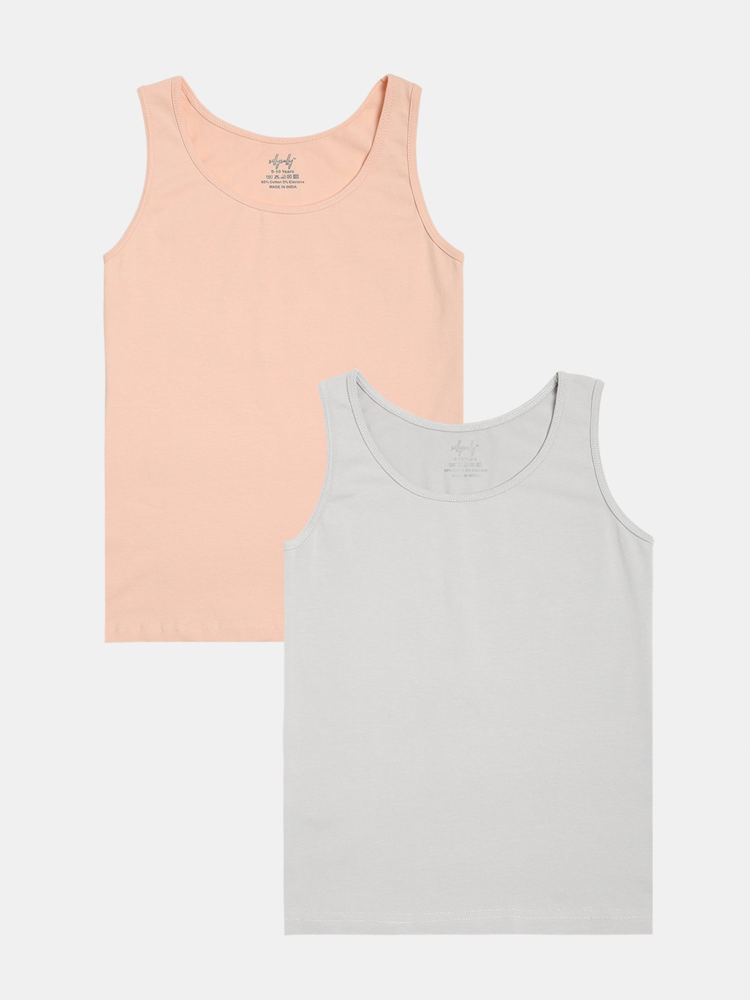 Sillysally Kids Peach & Grey Solid Camisole (Pack Of 2)