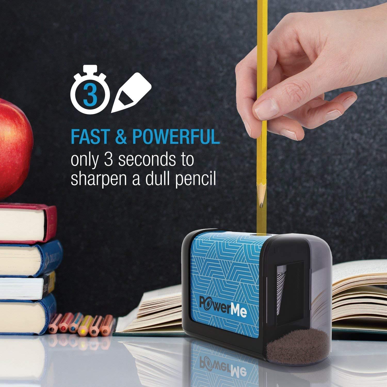 PowerMe Electric Pencil Sharpener - Battery Operated, (No Cord) for Home, Office, School, Artist, Students and more! &ndash; Ultra Portable, ideal for No. 2 And Colored Pencils (Drawing, Coloring)