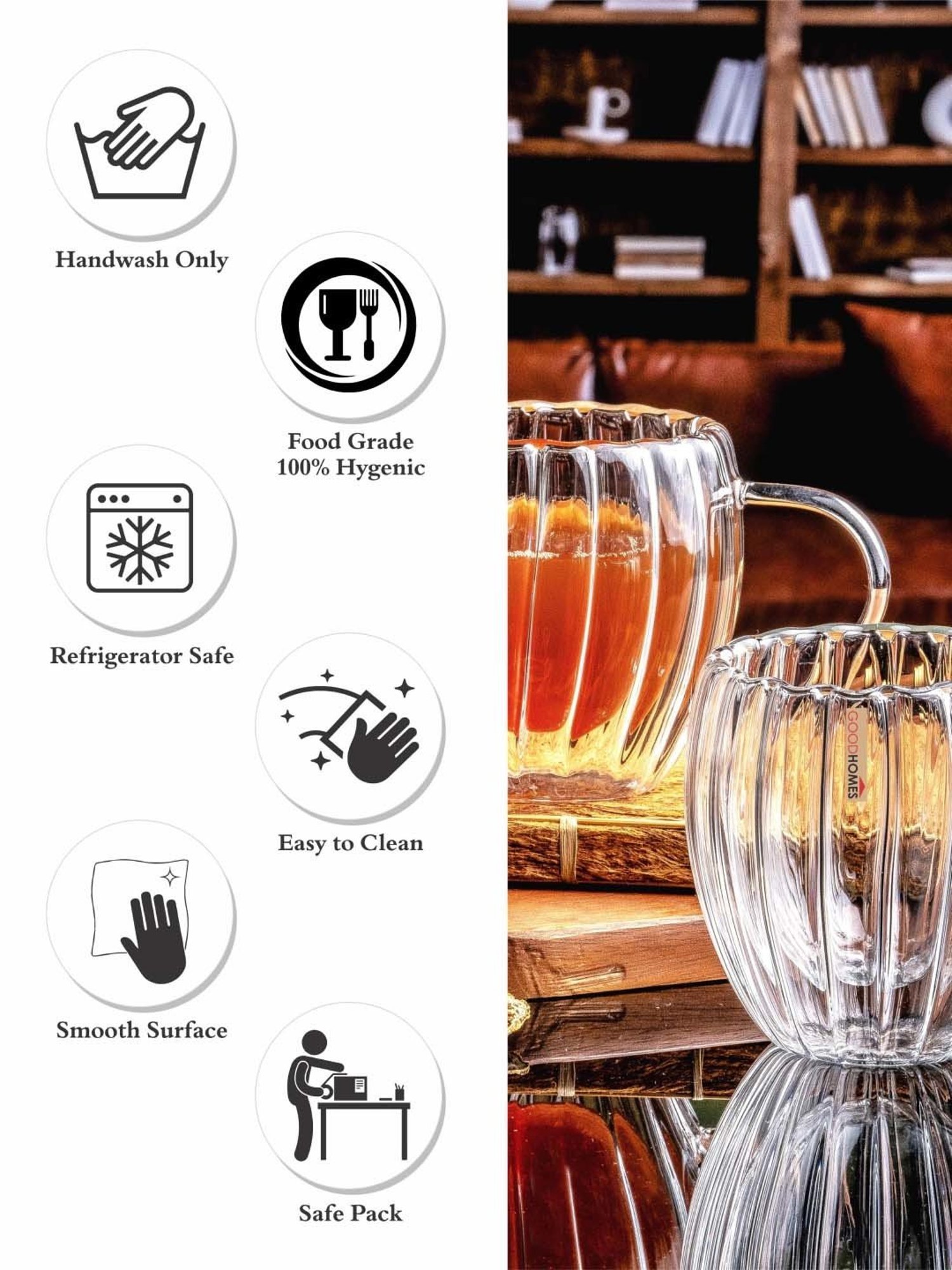 Goodhomes Transparent Glass Mug (0.25 L) - Set of 2