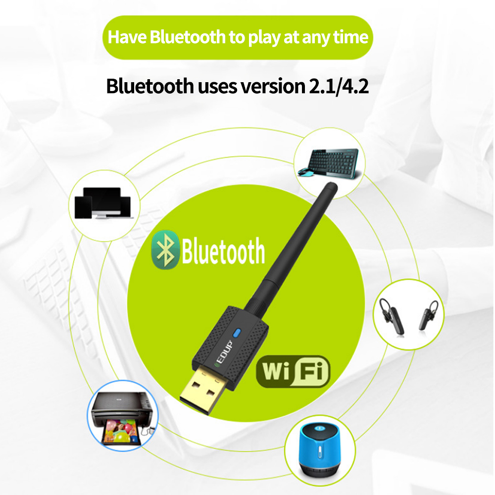 600Mbps Bluetooth 4.2 USB WiFi Adapter, Dual Band 2.4Ghz / 5.8Ghz USB Wireless Adapter with 2DBI Antenna, USB WiFi Dongle for Desktop/Computer, Support Win Vista/XP/7/8.1/10