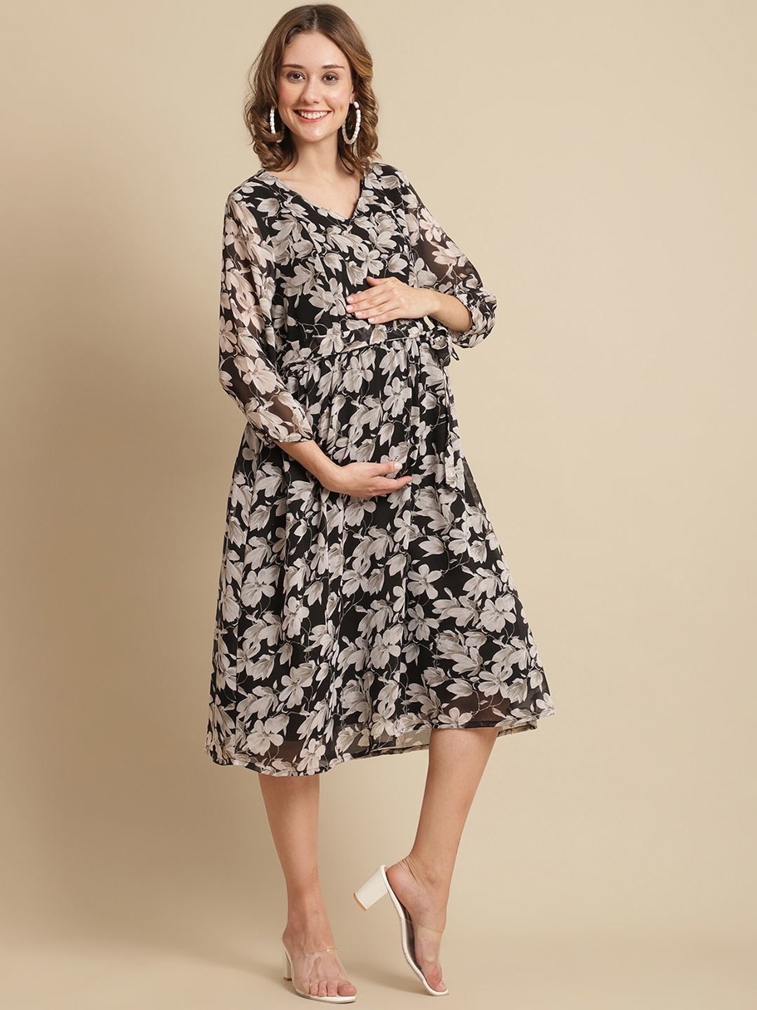 Moms Maternity Black Printed Dress