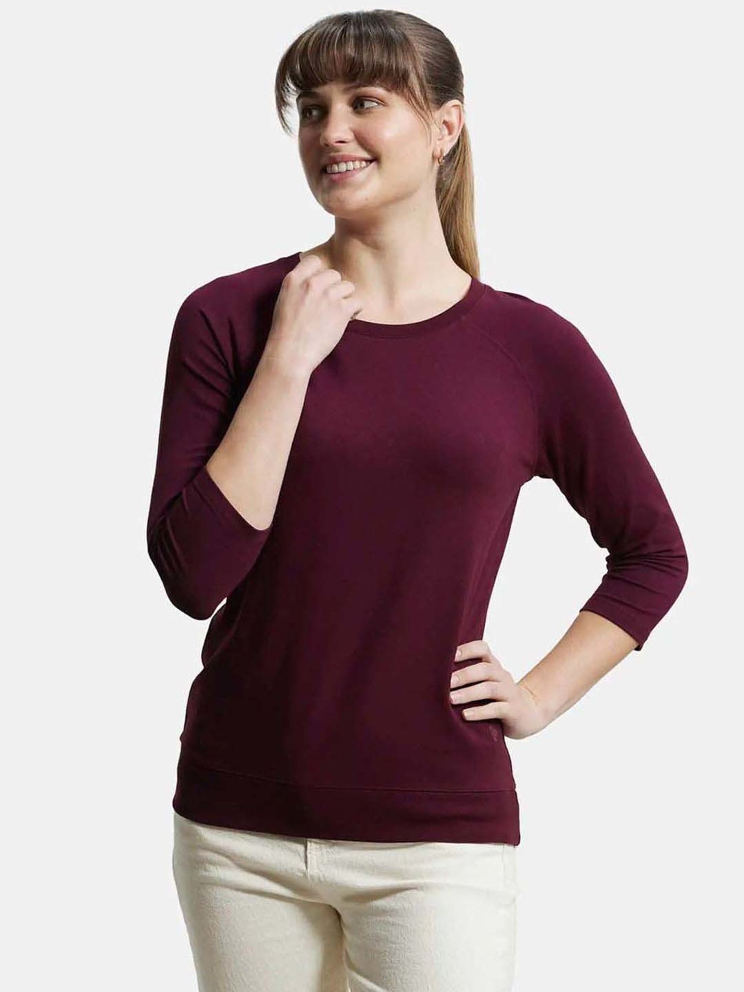 Jockey AW14 Women's Super Combed Cotton Viscose Regular Fit Solid Three Quarter Sleeve T-Shirt