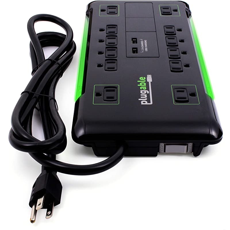 Surge Protector Power Strip with USB and 12 AC Outlets Builtin 105W 2Port USB Charger for Android Apple iOS and Windows Mobile Devices 6 Foot Extension Cord