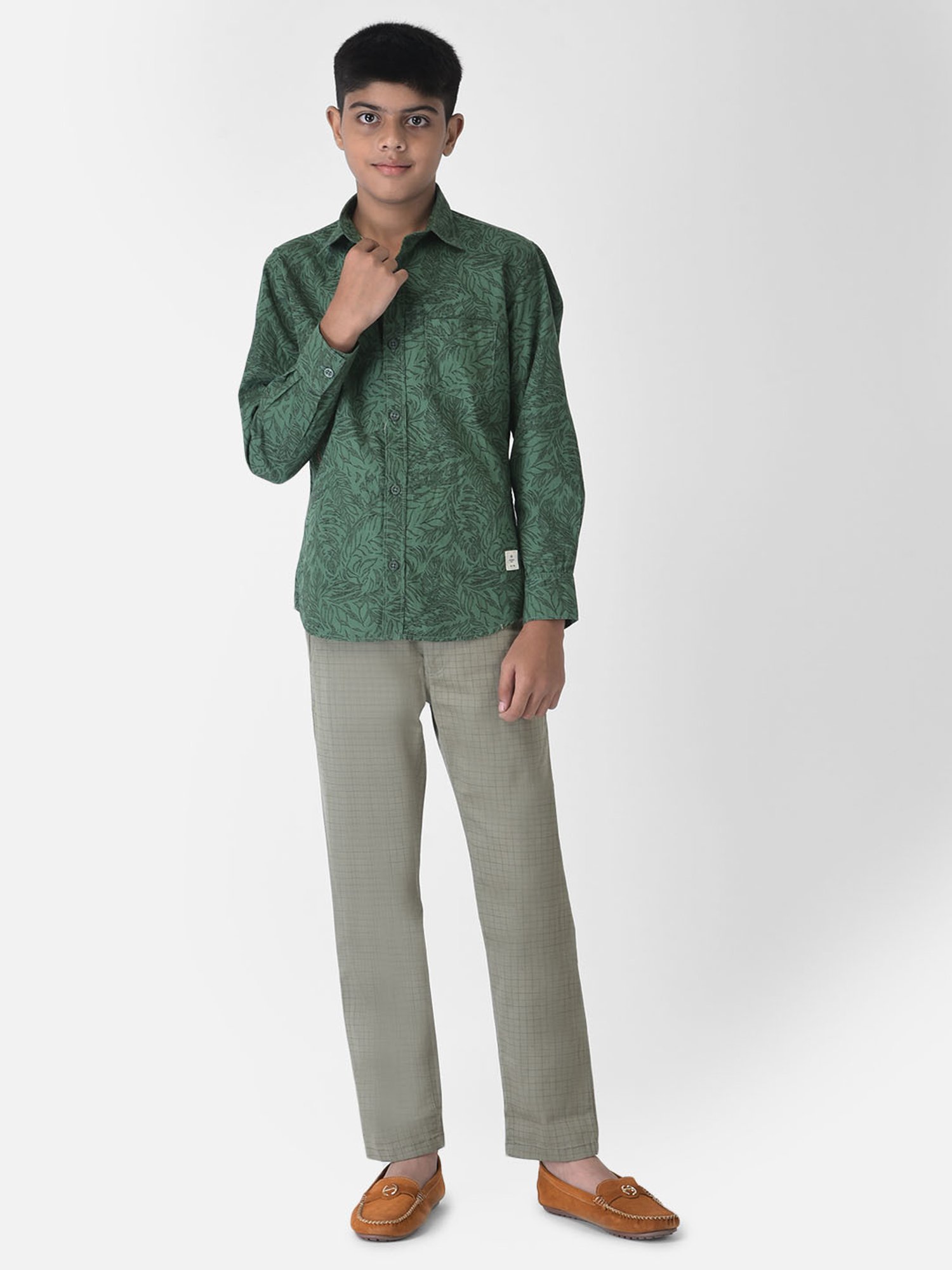 Crimsoune Club Boys Green Checks Trousers