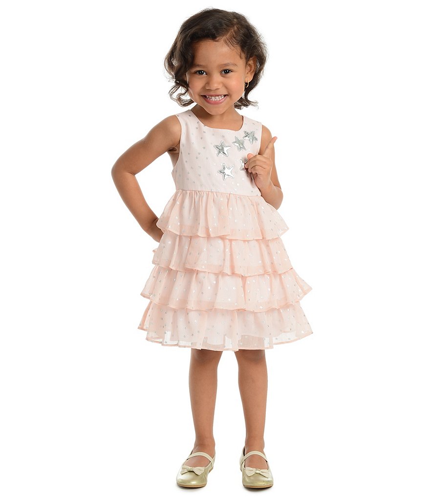 Pippa & Julie Little Girls 2T-6X Foil-Star Tiered Chiffon Fit-And-Flare Dress