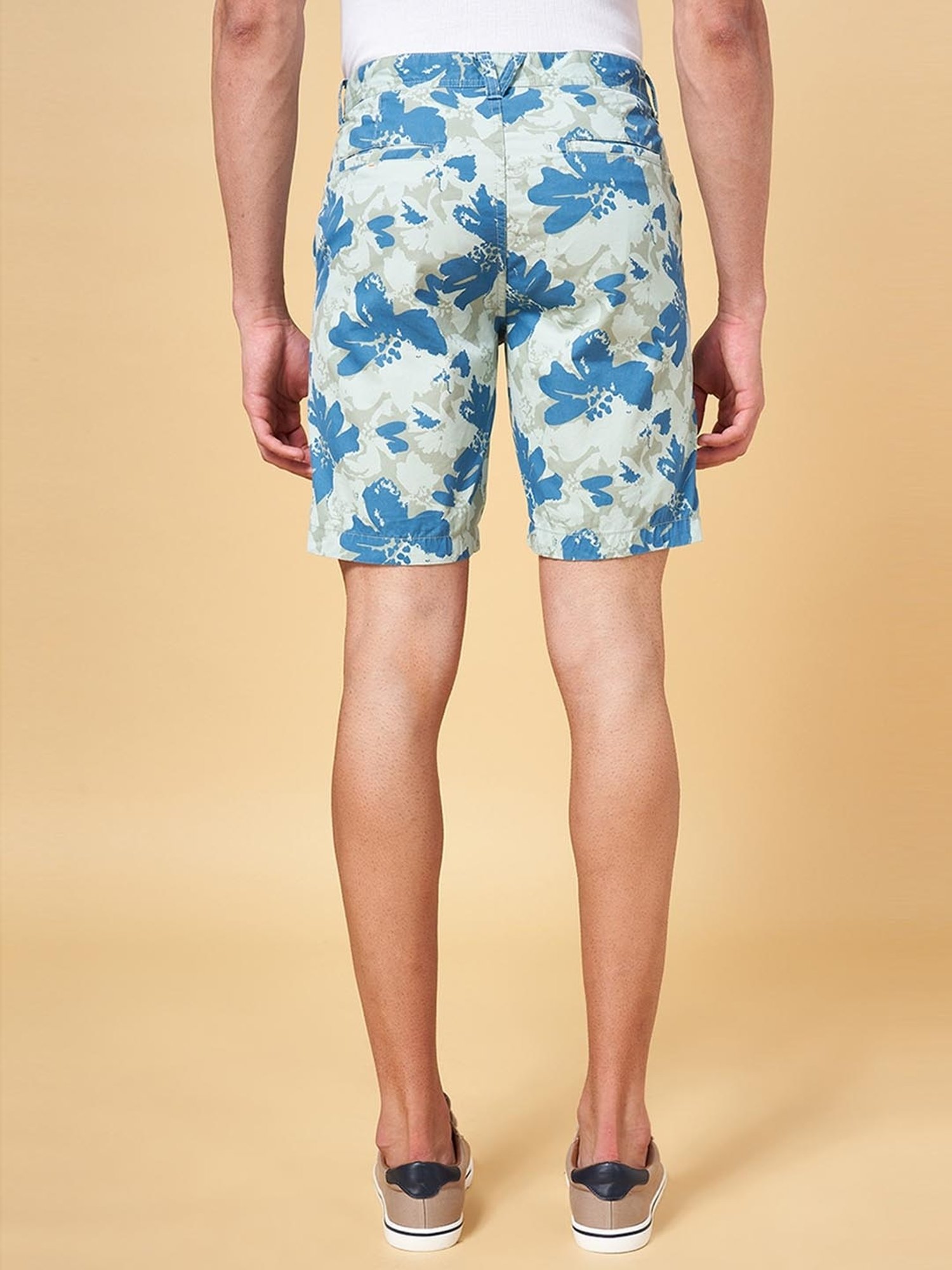 Urban Ranger by Pantaloons Aqua Cotton Slim Fit Printed Shorts