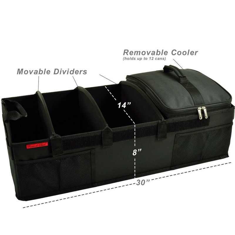 Picnic at Ascot - Ultimate Heavy Duty Trunk Organizer w/Cooler - No Slide Rigid Base - 70 LB Capacity - 30" wide x 14.75" deep X 9" high - Black