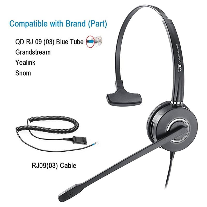 Microphone NoiseCancelling Headphone HandsFree Quick Disconnect with RJ9 Cables for Yealink Polycom Avaya Unify Vtech Grandstream Mitel Phones