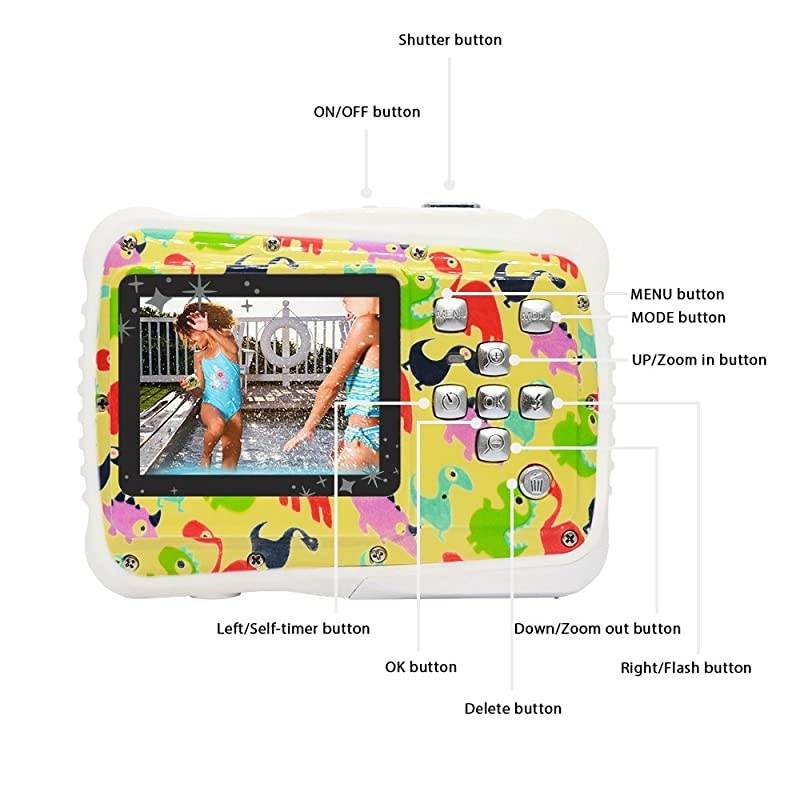 Kids Camera,  Underwater Action Camera Dust Proof Camcorder Waterproof Sports Camera HD Camcorder for Children Kids Toys with 2 Inch LCD Display (Dinosaur)