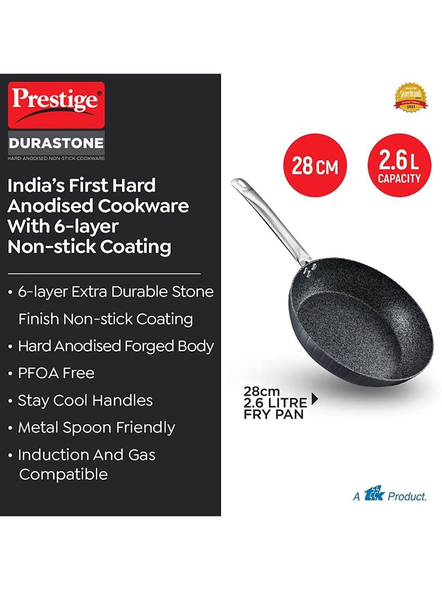 Prestige Black Hard Anodised 28 cm Non-Stick 6-Layer Fry Pan (2.6 L)