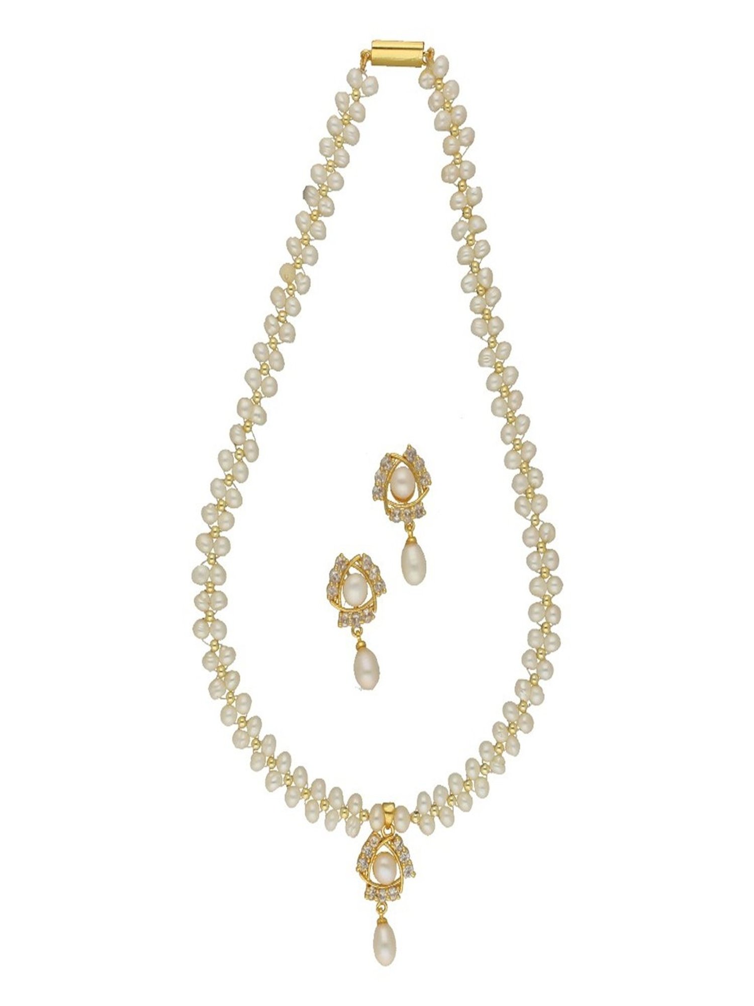 Sri Jagdamba Pearls White Alloy Classic Necklace & Earring Set