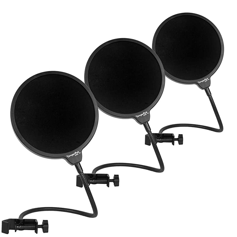Dragonpad USA- 6" Microphone Studio Pop Filter with Clamp - BLK/BLK [3 Pack]