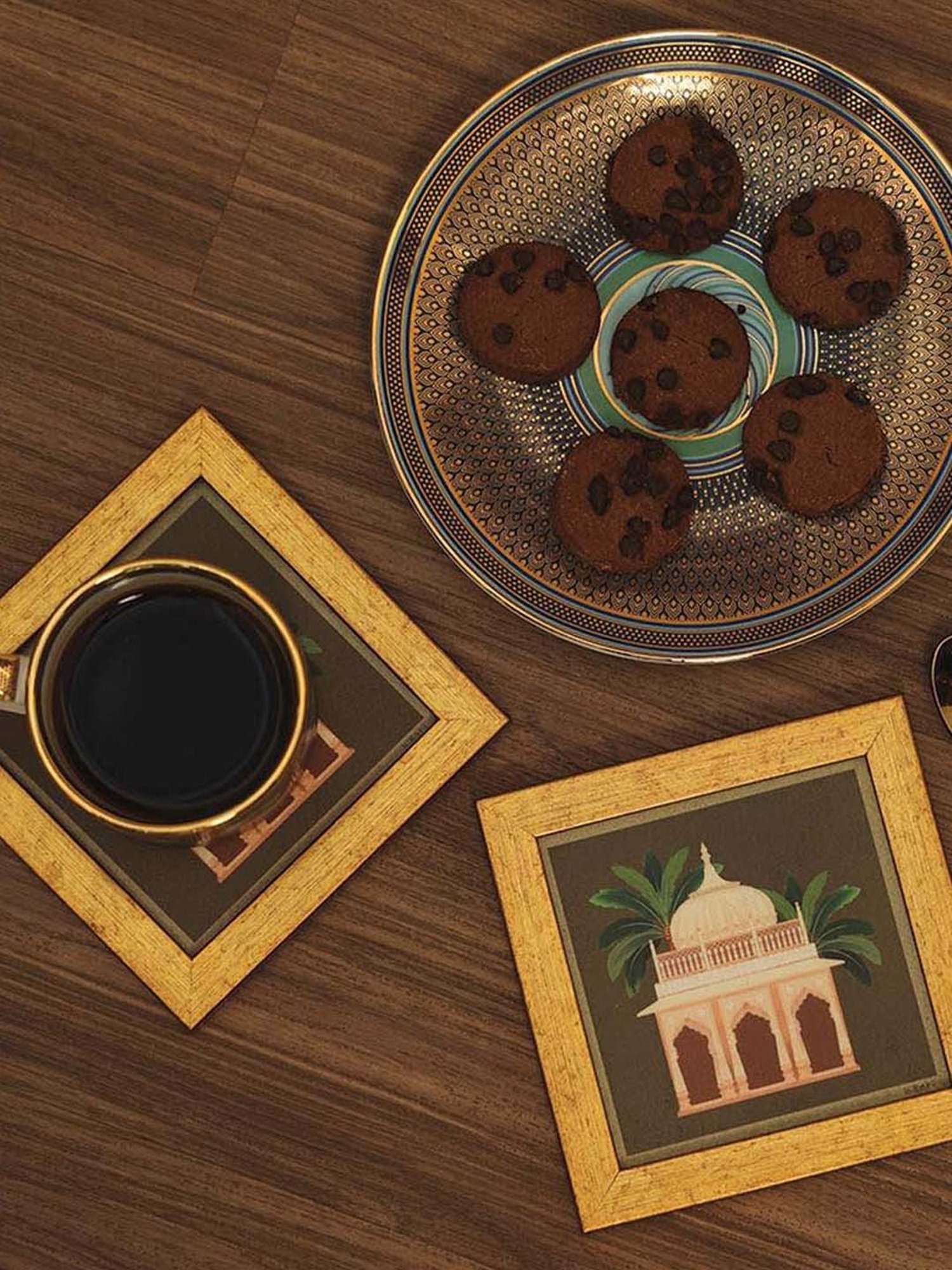 ICRAFT Multicolor Mdf Gajraj Series- Jharonkha Framed Coasters - Set of 2