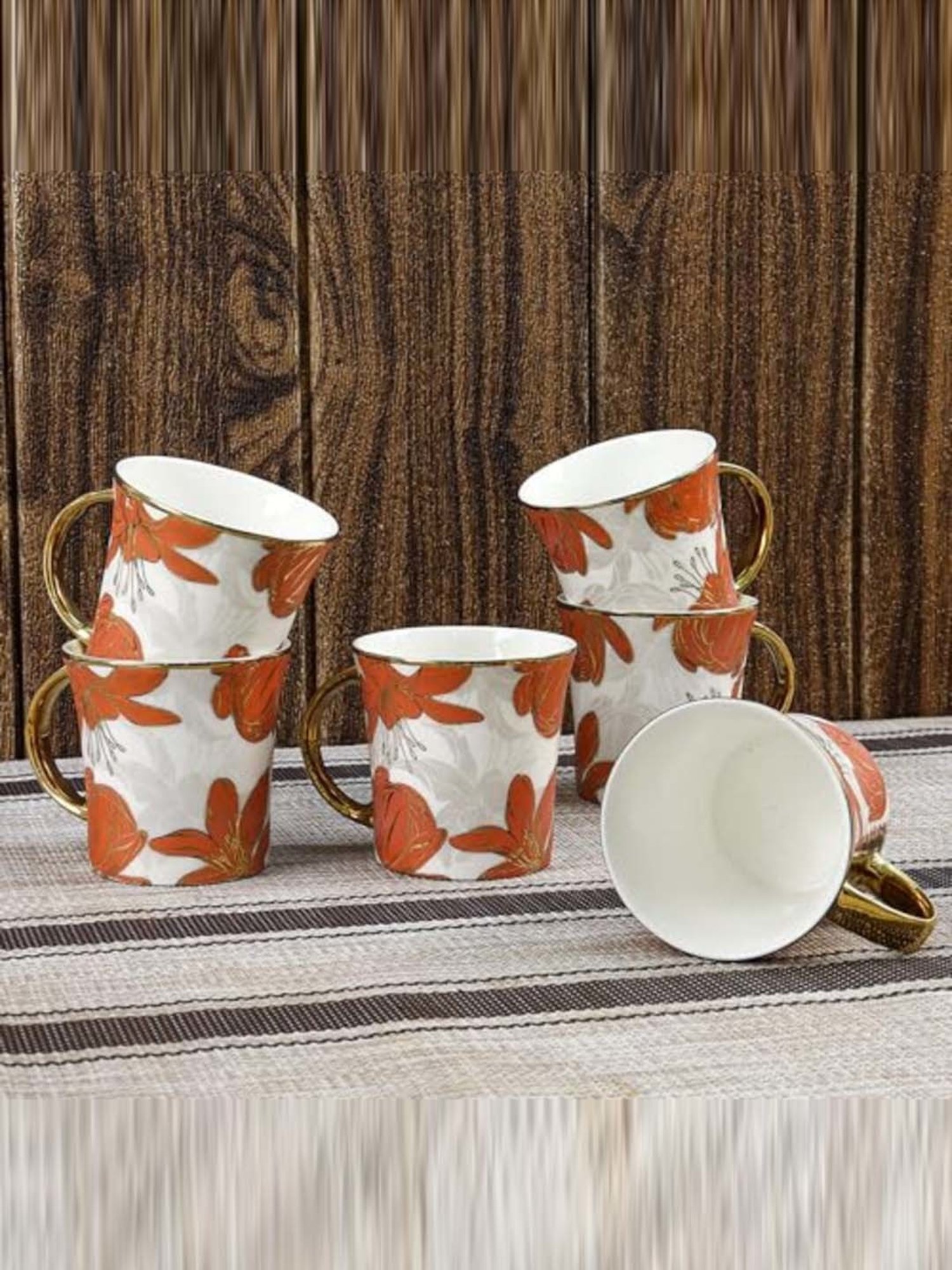 Femora Dazzle Red Ceramic Tea Mugs (0.18 L) - Set of 6