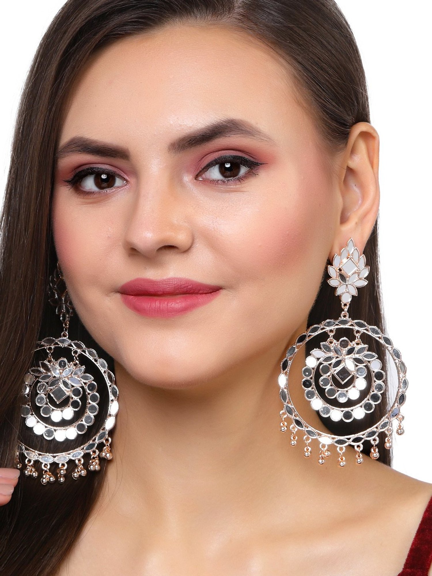 Karatcart Rose Gold-Plated Mirror Dangler Earrings for Women