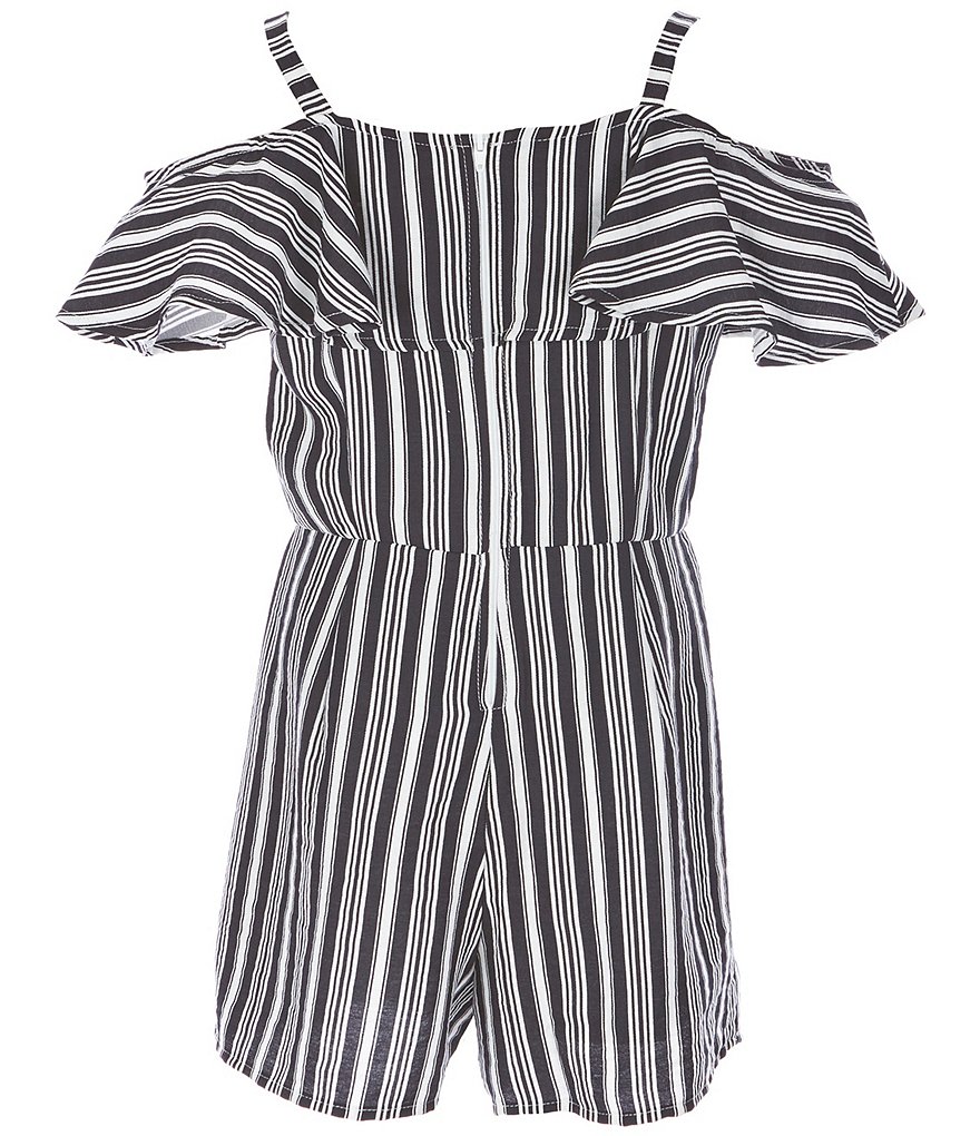 GB GB Girls Big Girls 7-16 Cold-Shoulder Striped Ruffle Romper
