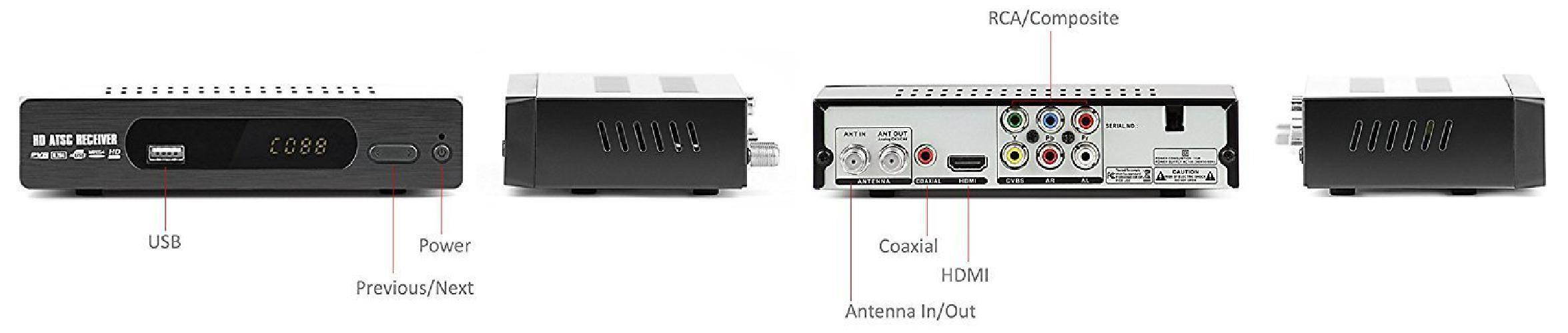 eXuby Digital Converter Box for TV, Flat Antenna, HDMI Cable for Recording & Viewing Free Full HD Digital Channels (Instant & Scheduled Recording, 1080P, HDMI Output, 7Day Program Guide & LCD Screen)