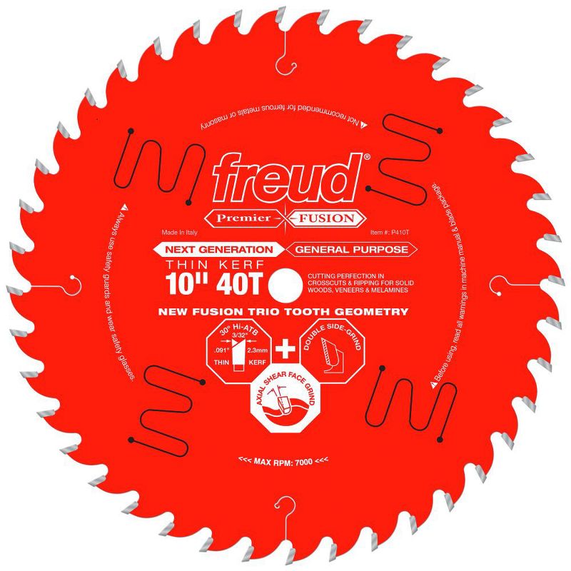 Freud P410T 10 in. 40 Tooth Thin Kerf Premier Fusion Saw Blade