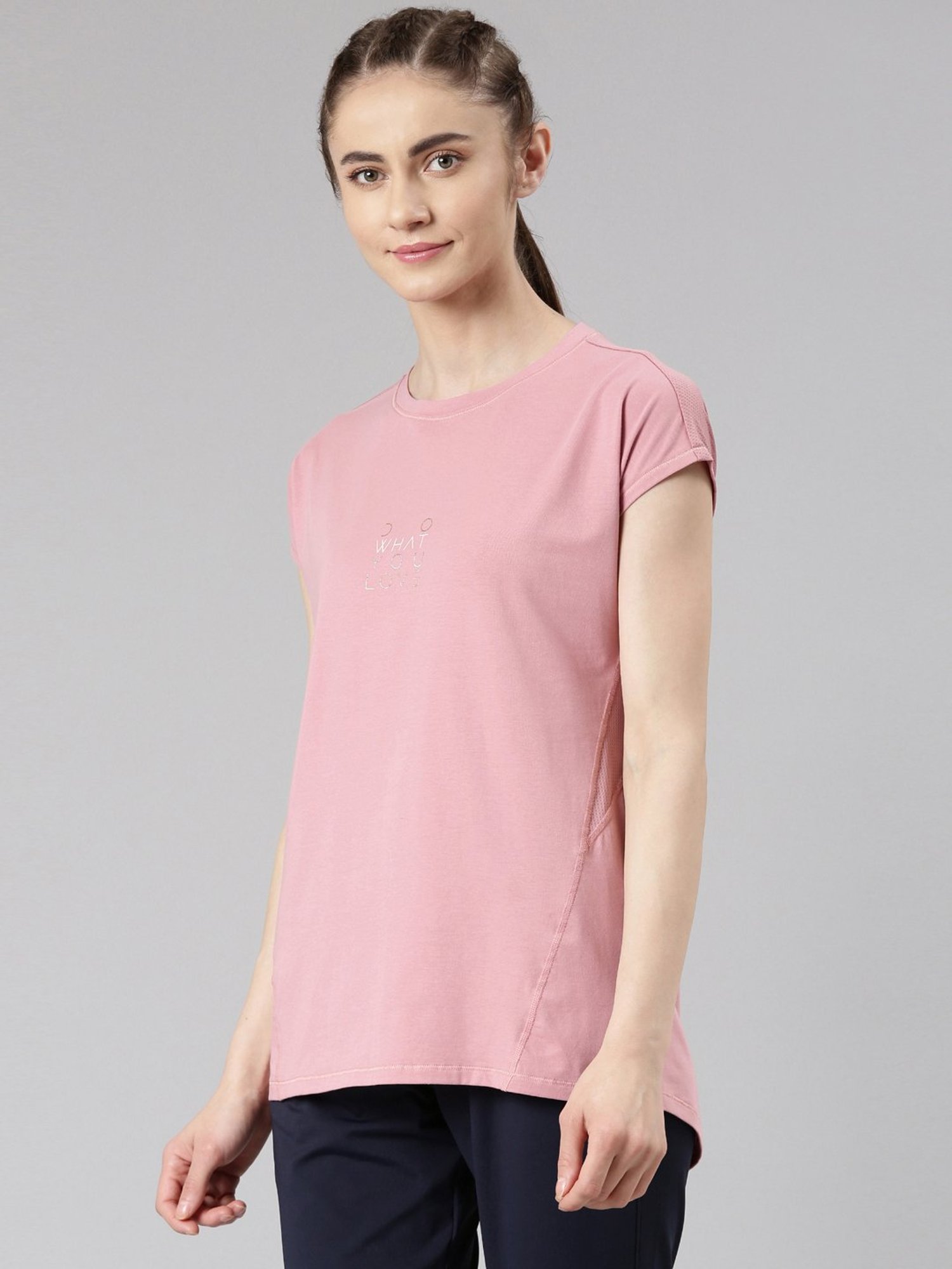 Enamor Rose Pink Cotton Graphic Print Sports T-Shirt