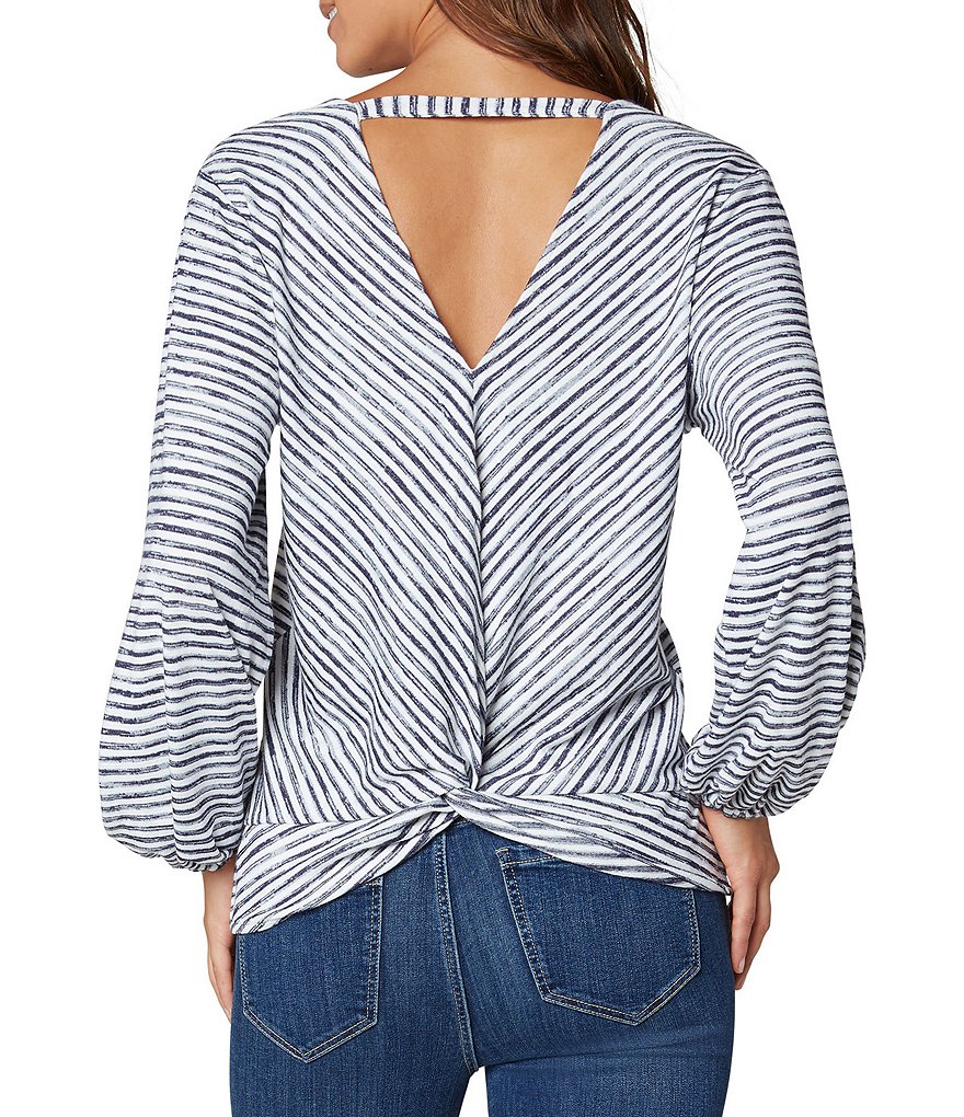 Liverpool Los Angeles Twist Back Long Balloon Sleeve Stripe Top