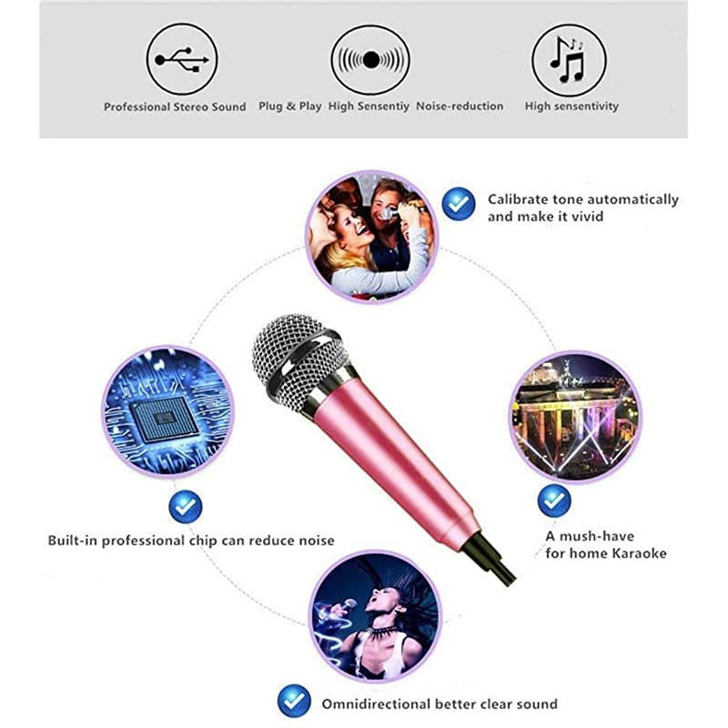 Portable Vocal Microphone for Mobile Phone, Computer, Tablet, Recording Chat and Singing(Pink)