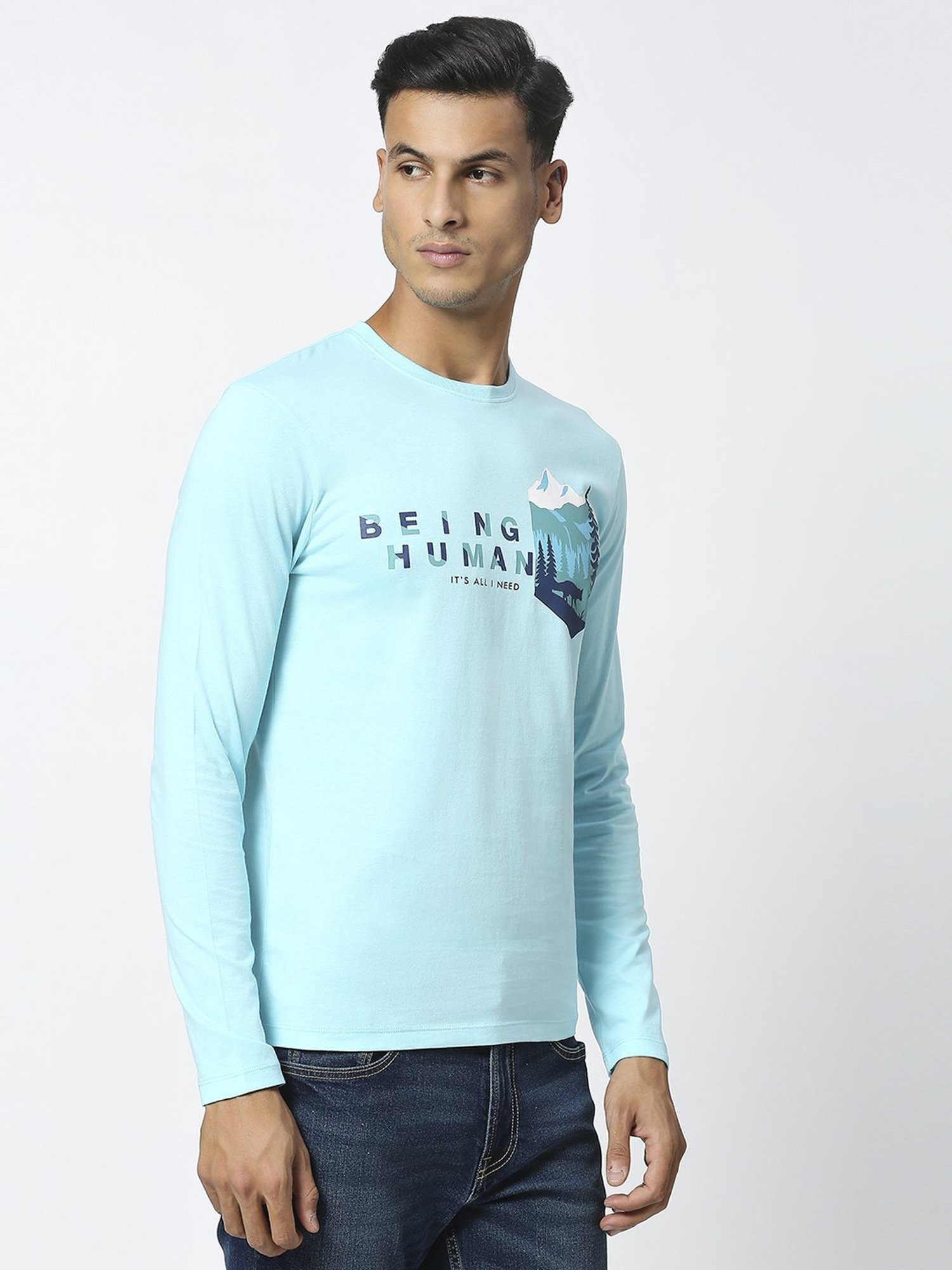 Being Human Light Green Regular Fit Printed T-Shirt