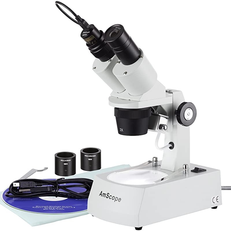 SE306RAZE2 Digital ForwardMounted Binocular Stereo Microscope WF10x and WF20x Eyepieces 20X40X80X Magnification 2X and 4X Objectives Upper and Lower Halogen Lighting Reversible BlackWhite Stage Plate